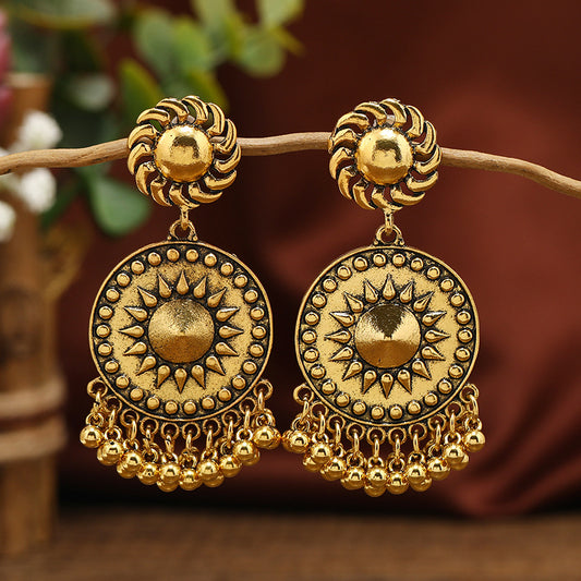 Indian Retro Gold Tassel Hoop Earrings - 18K Gold Plated Vintage Bohemian Style