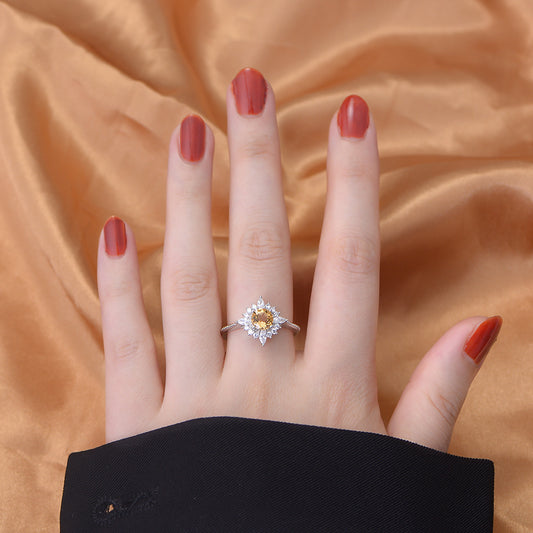925 Sterling Silver Yellow Crystal Ring Detail View