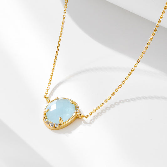 925 Sterling Silver Aquamarine Pendant Necklace Detail View