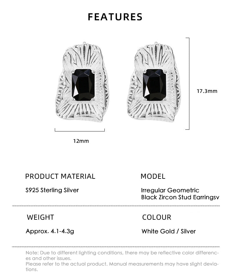 925 Sterling Silver Black Gemstone Stud Earrings Angle View