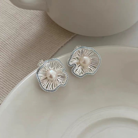 925 Sterling Silver Blue Enamel Fan Earrings with Natural Pearl Accents Earrings LIBREAILE JEWELRY 925-sterling-silver-blue-enamel-fan-earrings-pearl 925 Sterling Silver Blue Enamel Fan Earrings with Pearl | LIBREAILE