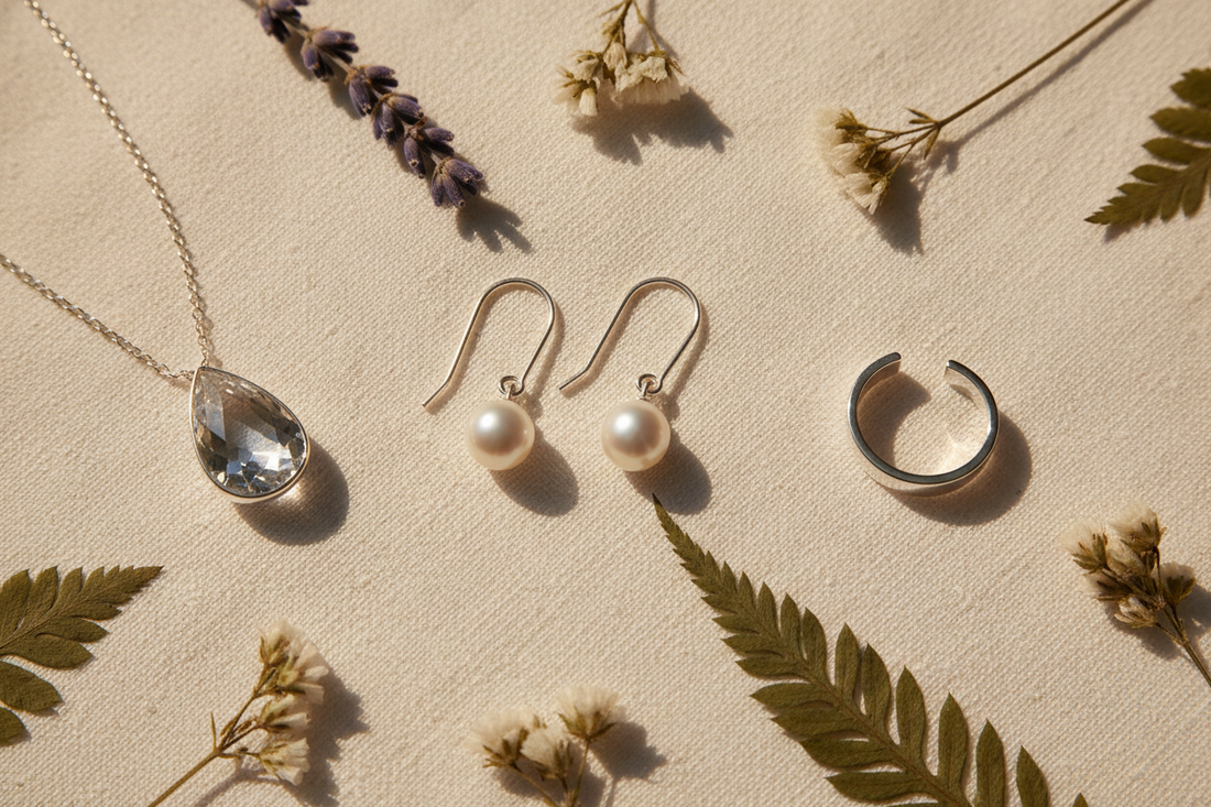 Minimalist Sterling Silver Jewelry Gift Ideas for Her Flat Lay — LIBREAILE