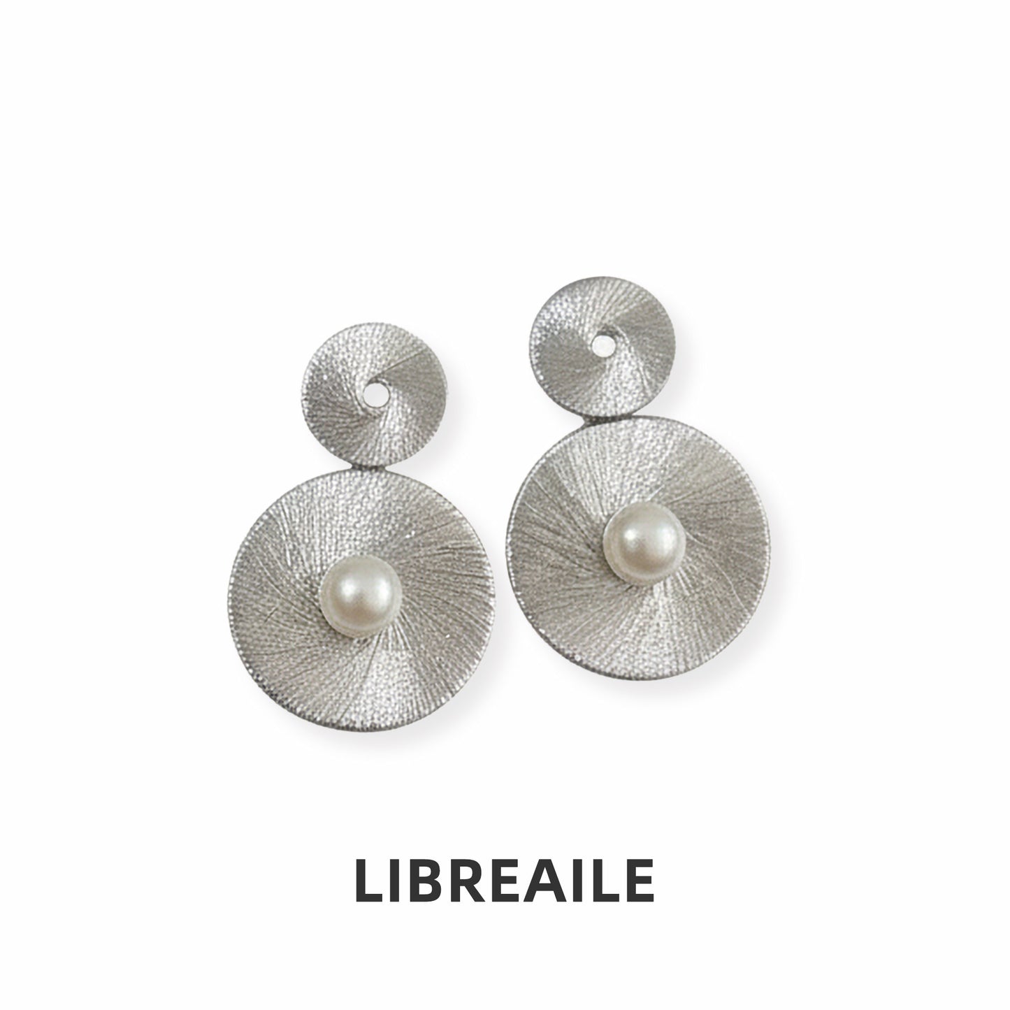 Gray pearl drop disc earrings, vintage statement style