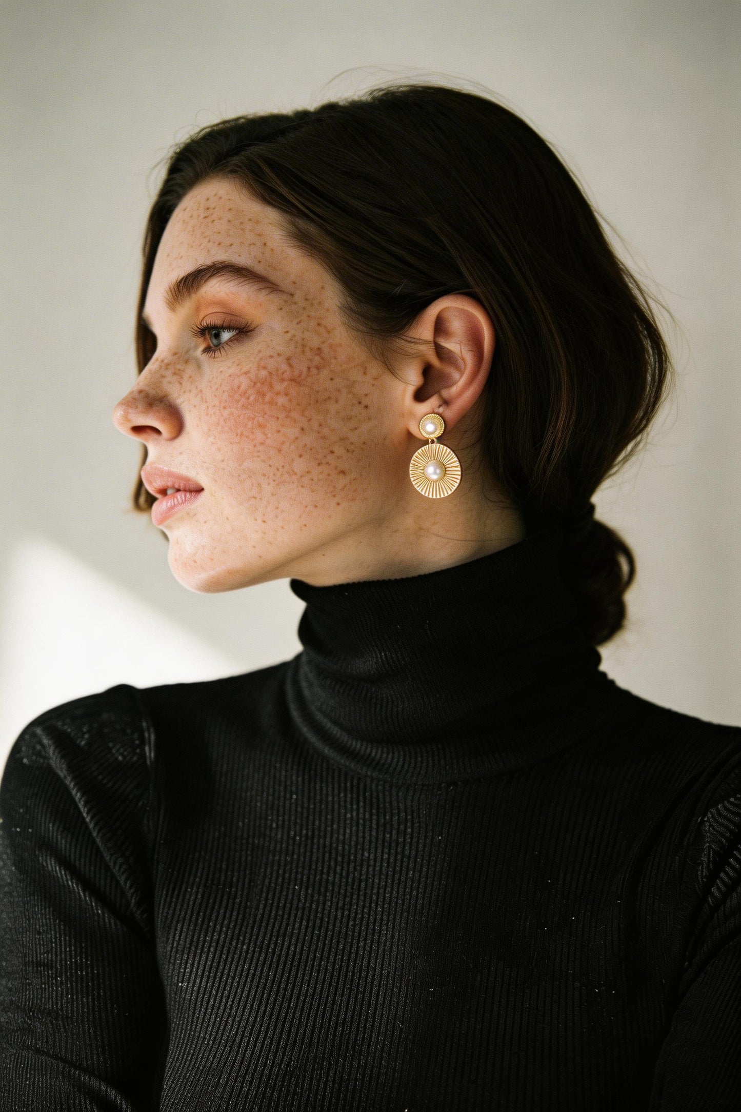 Gold disc earrings flat lay, elegant party accessories