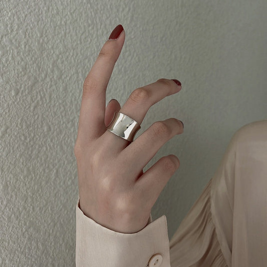 The Molten Horizon: S925 Silver Rippled Mirror Open Rings