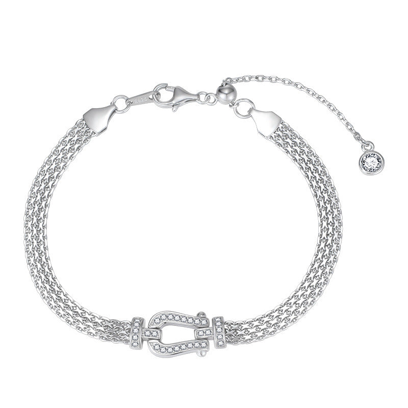 The Lucky Arch: S925 Silver Radiant Horseshoe Link Bracelet