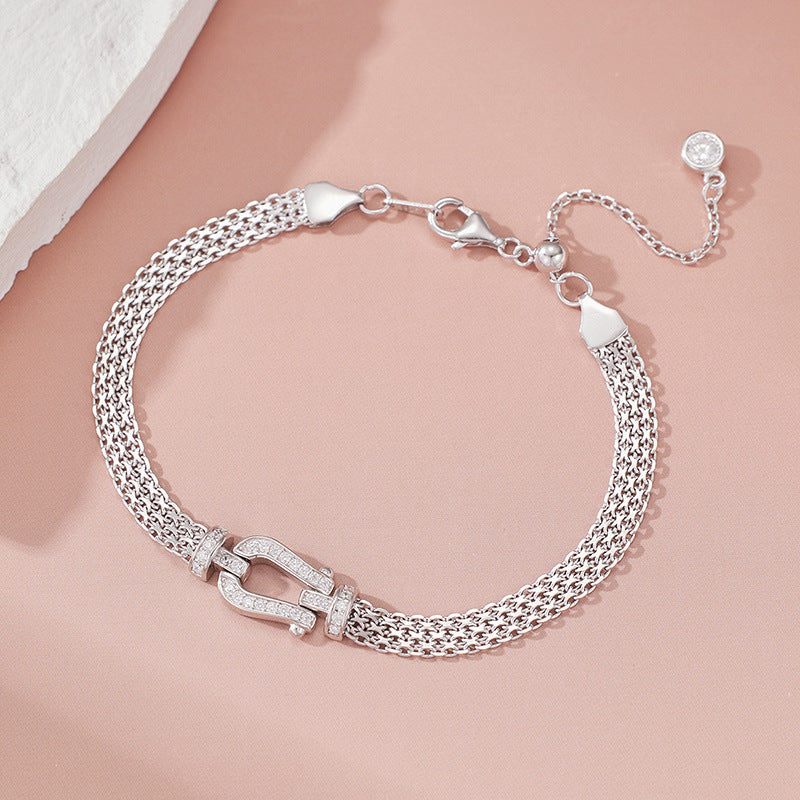 The Lucky Arch: S925 Silver Radiant Horseshoe Link Bracelet