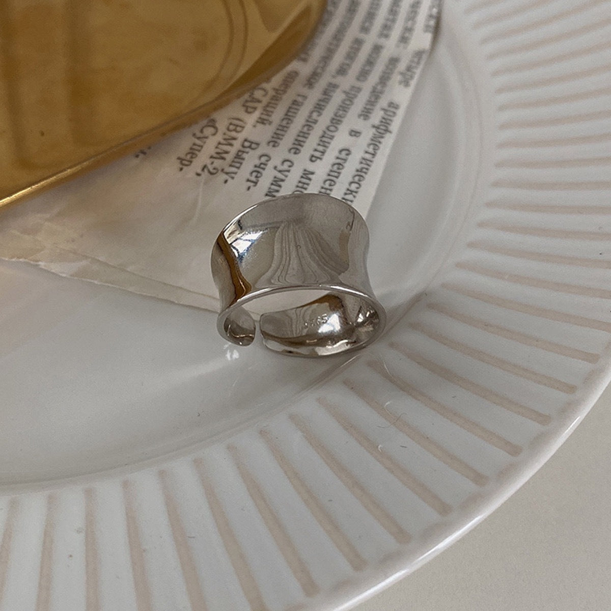 The Molten Horizon: S925 Silver Rippled Mirror Open Rings