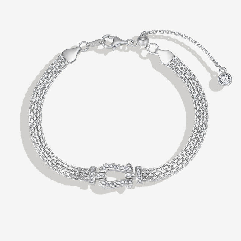 The Lucky Arch: S925 Silver Radiant Horseshoe Link Bracelet