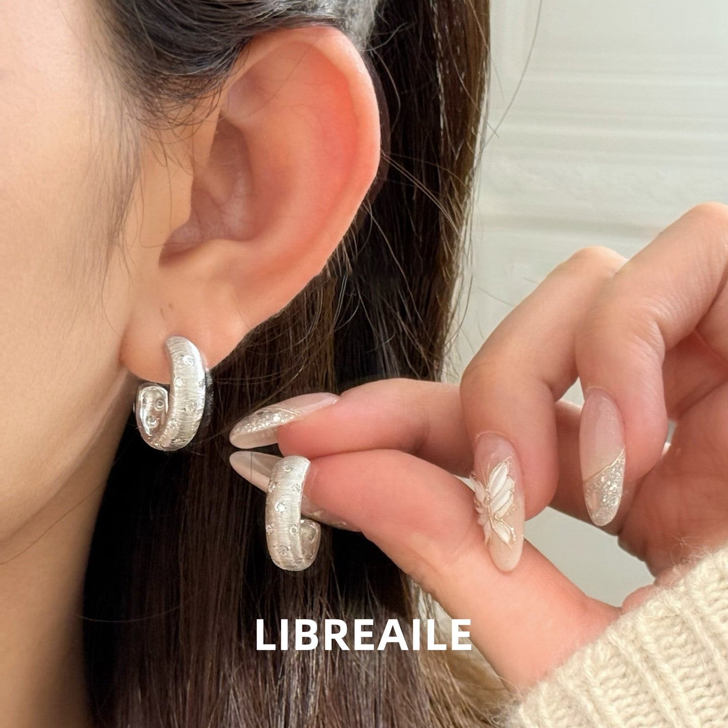 Gray C-shape stud earrings, dainty everyday wear for women