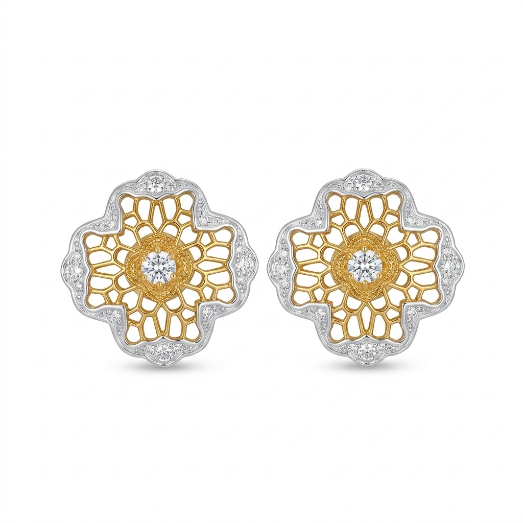 Dainty Silver Botanical Flower Stud Earrings Hollow Cut Design – LIBREAILE JEWELRY