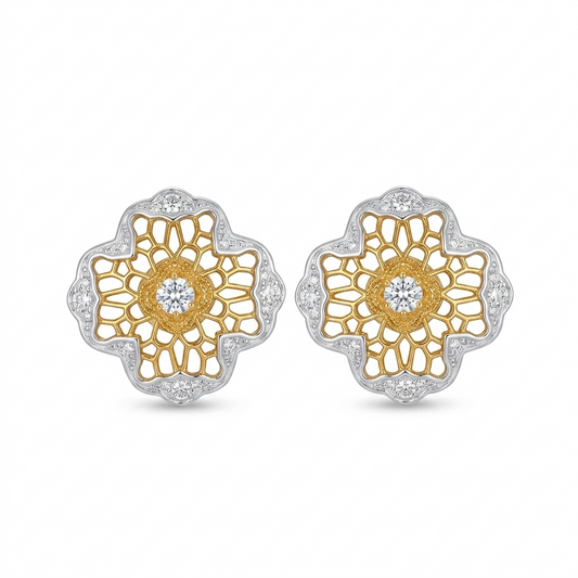 Dainty Silver Botanical Flower Stud Earrings Hollow Cut Design – LIBREAILE JEWELRY