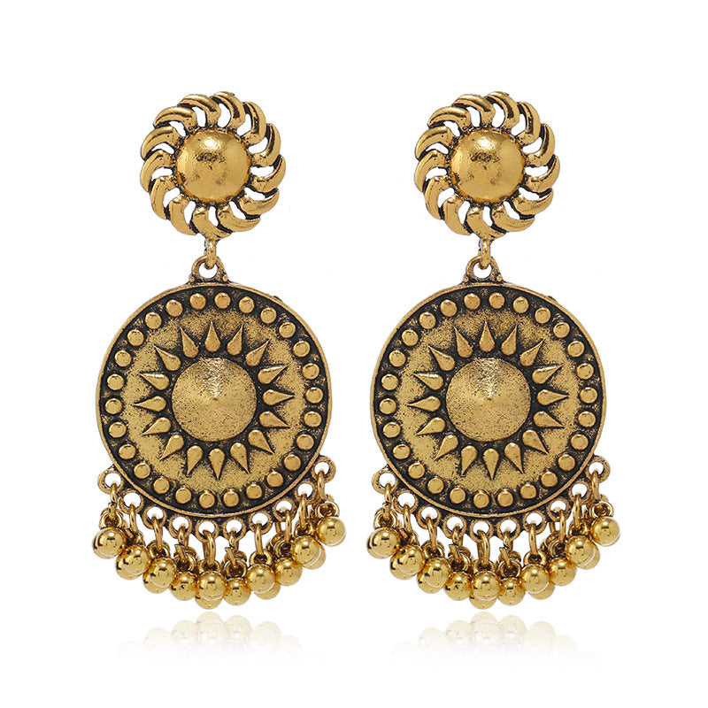 Indian Retro Gold Tassel Hoop Earrings - 18K Gold Plated Vintage Bohemian Style
