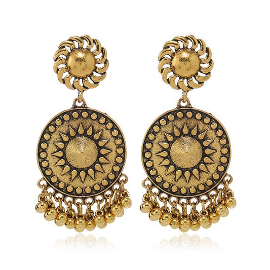 Indian Retro Gold Tassel Hoop Earrings - 18K Gold Plated Vintage Bohemian Style