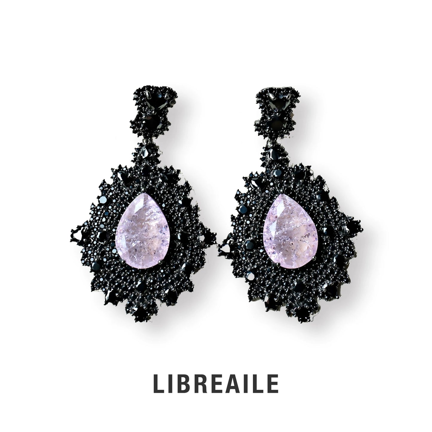 The Broken Hearts: Black & Pink Ice-Cracked Zirconia Drops – LIBREAILE JEWELRY
