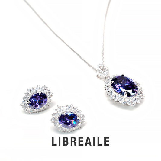 925 Sterling Silver Purple Crystal Necklace & Stud Earrings Set – LIBREAILE JEWELRY