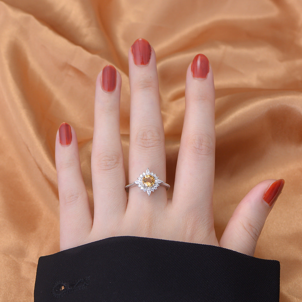 925 Sterling Silver Yellow Crystal Ring Detail View