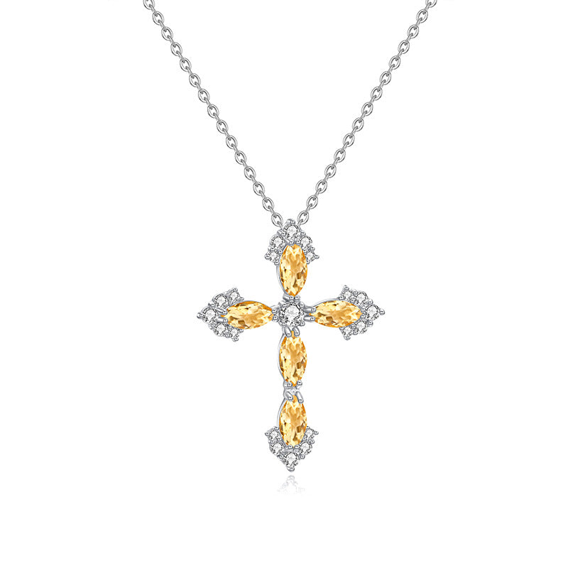 Dainty Natural Crystal Cross Charm - Minimalist Silver Clavicle Chain for Women Yellow crystal Necklace LIBREAILE JEWELRY dainty-natural-crystal-cross-charm-minimalist-silver-clavicle-chain-for-women Natural Crystal Cross Necklace – 925 Sterling Silver Pendant | LIBREAILE
