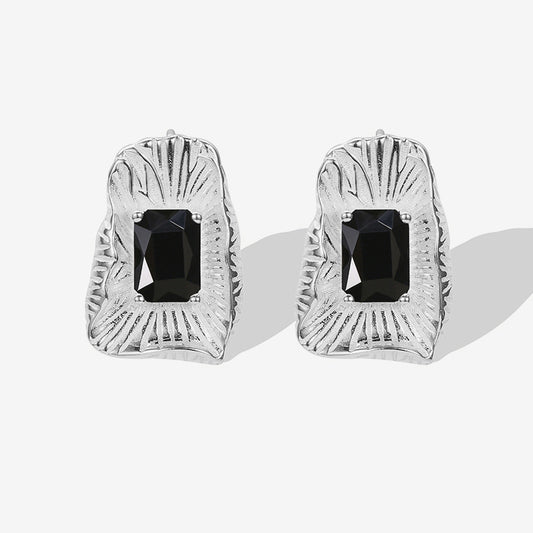 925 Sterling Silver Black Gemstone Stud Earrings Detail View
