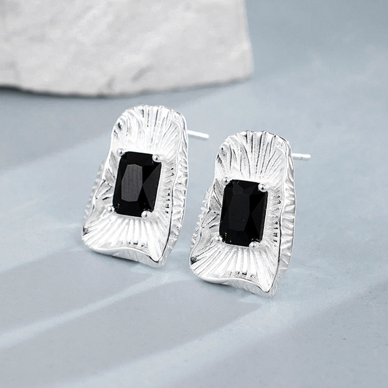 925 Sterling Silver Black Gemstone Stud Earrings Packaging View