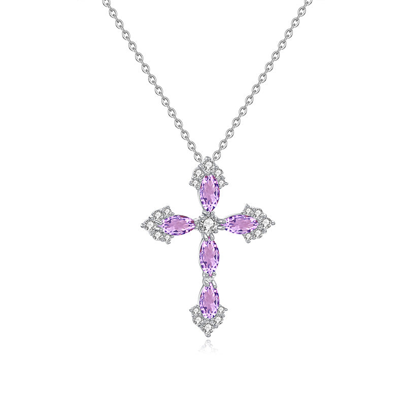 Dainty Natural Crystal Cross Charm - Minimalist Silver Clavicle Chain for Women Purple crystal Necklace LIBREAILE JEWELRY dainty-natural-crystal-cross-charm-minimalist-silver-clavicle-chain-for-women Natural Crystal Cross Necklace – 925 Sterling Silver Pendant | LIBREAILE