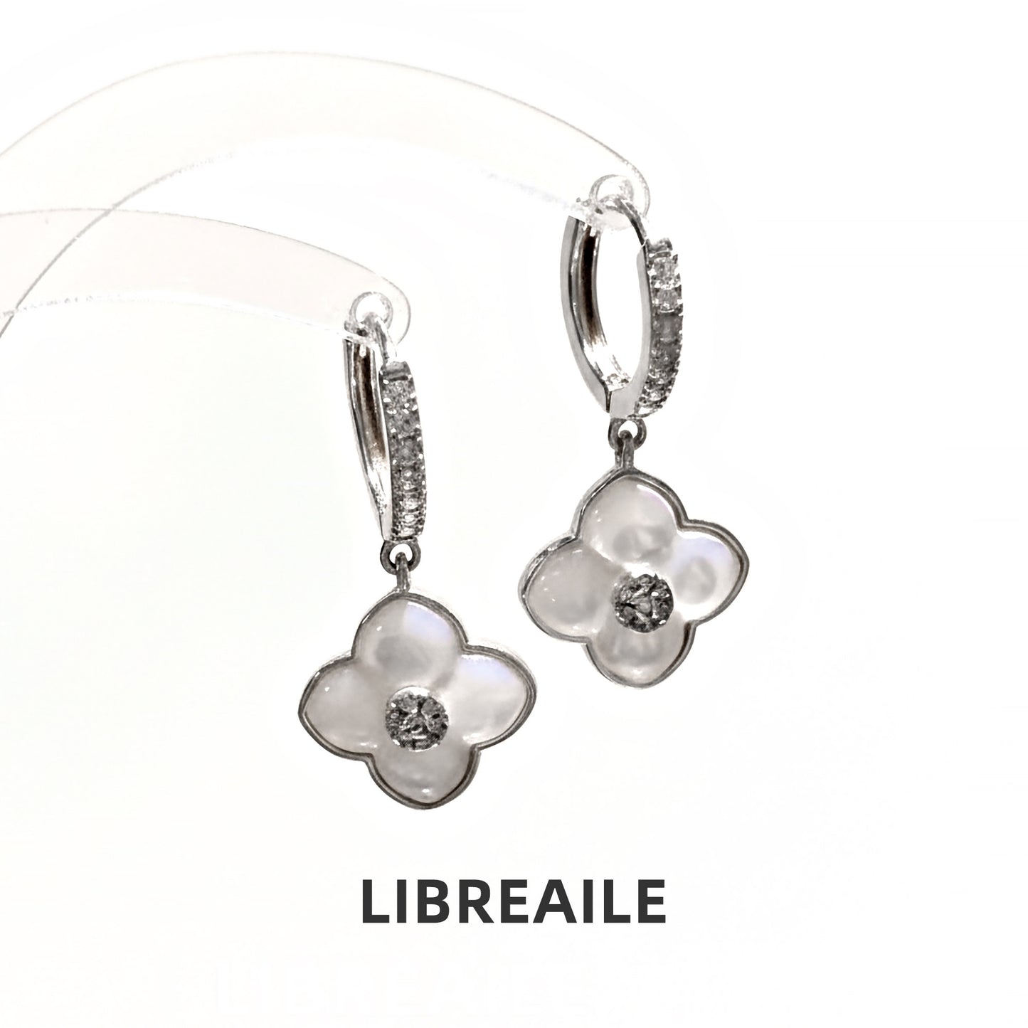 925 silver blossom earrings close-up, natural chalcedony stone