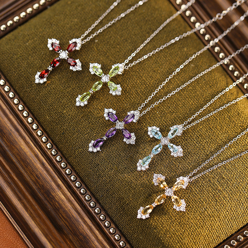 Dainty Natural Crystal Cross Charm - Minimalist Silver Clavicle Chain for Women Necklace LIBREAILE JEWELRY dainty-natural-crystal-cross-charm-minimalist-silver-clavicle-chain-for-women Natural Crystal Cross Necklace – 925 Sterling Silver Pendant | LIBREAILE