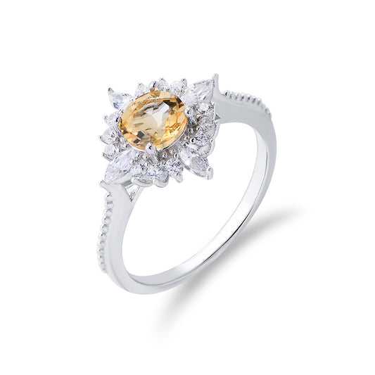 925 Sterling Silver Yellow Crystal Ring Product View
