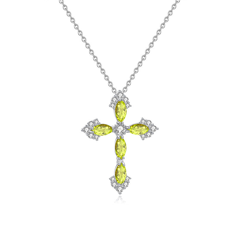 Dainty Natural Crystal Cross Charm - Minimalist Silver Clavicle Chain for Women Olivine Necklace LIBREAILE JEWELRY dainty-natural-crystal-cross-charm-minimalist-silver-clavicle-chain-for-women Natural Crystal Cross Necklace – 925 Sterling Silver Pendant | LIBREAILE