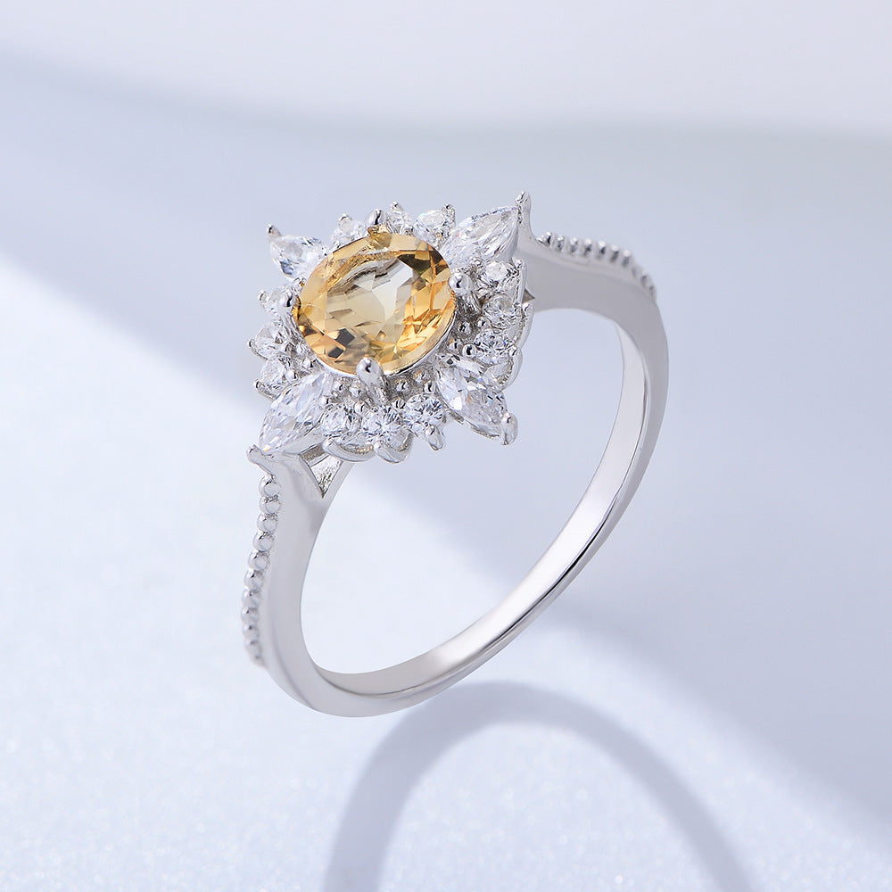 925 Sterling Silver Yellow Crystal Ring Styled View