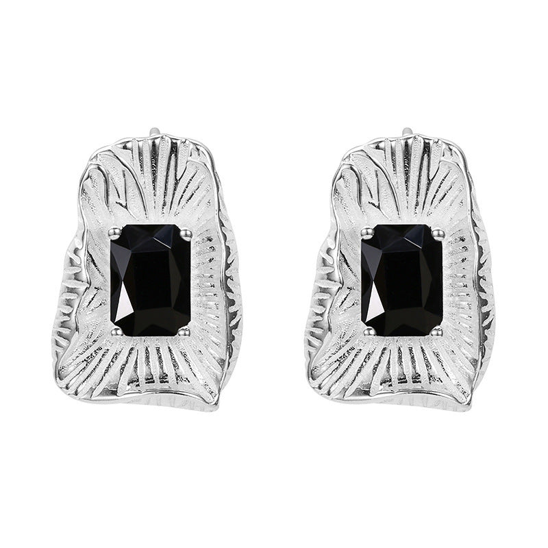 925 Sterling Silver Black Gemstone Stud Earrings Product View