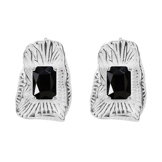 925 Sterling Silver Black Gemstone Stud Earrings Product View