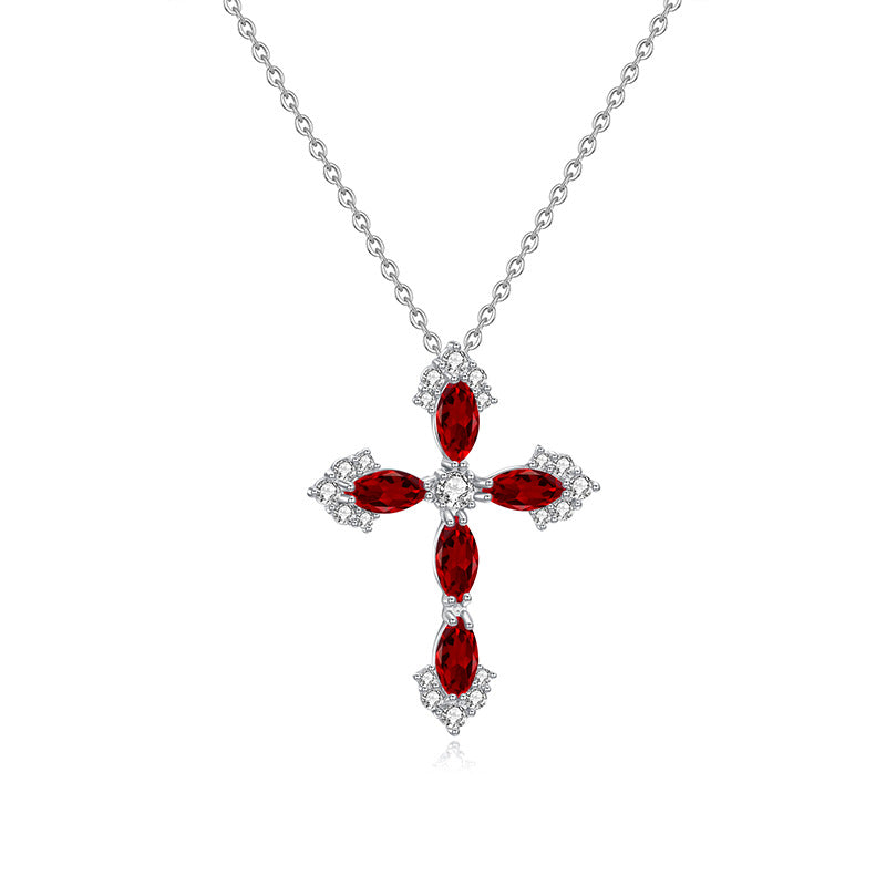 Dainty Natural Crystal Cross Charm - Minimalist Silver Clavicle Chain for Women Garnet Necklace LIBREAILE JEWELRY dainty-natural-crystal-cross-charm-minimalist-silver-clavicle-chain-for-women Natural Crystal Cross Necklace – 925 Sterling Silver Pendant | LIBREAILE