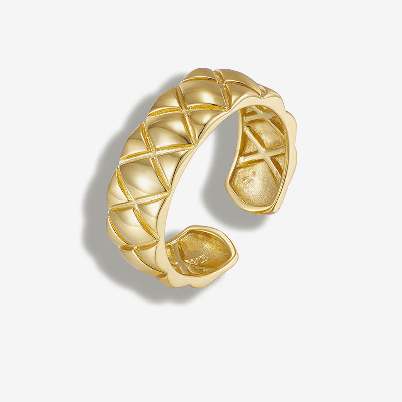 S925 Silver Modern Geometric Lattice Ring, Bold Statement Band – LIBREAILE JEWELRY