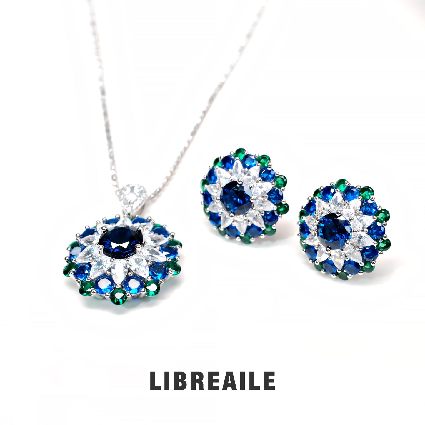925 Sterling Silver CZ Jewelry Set – Dainty Necklace & Stud Earrings – LIBREAILE JEWELRY