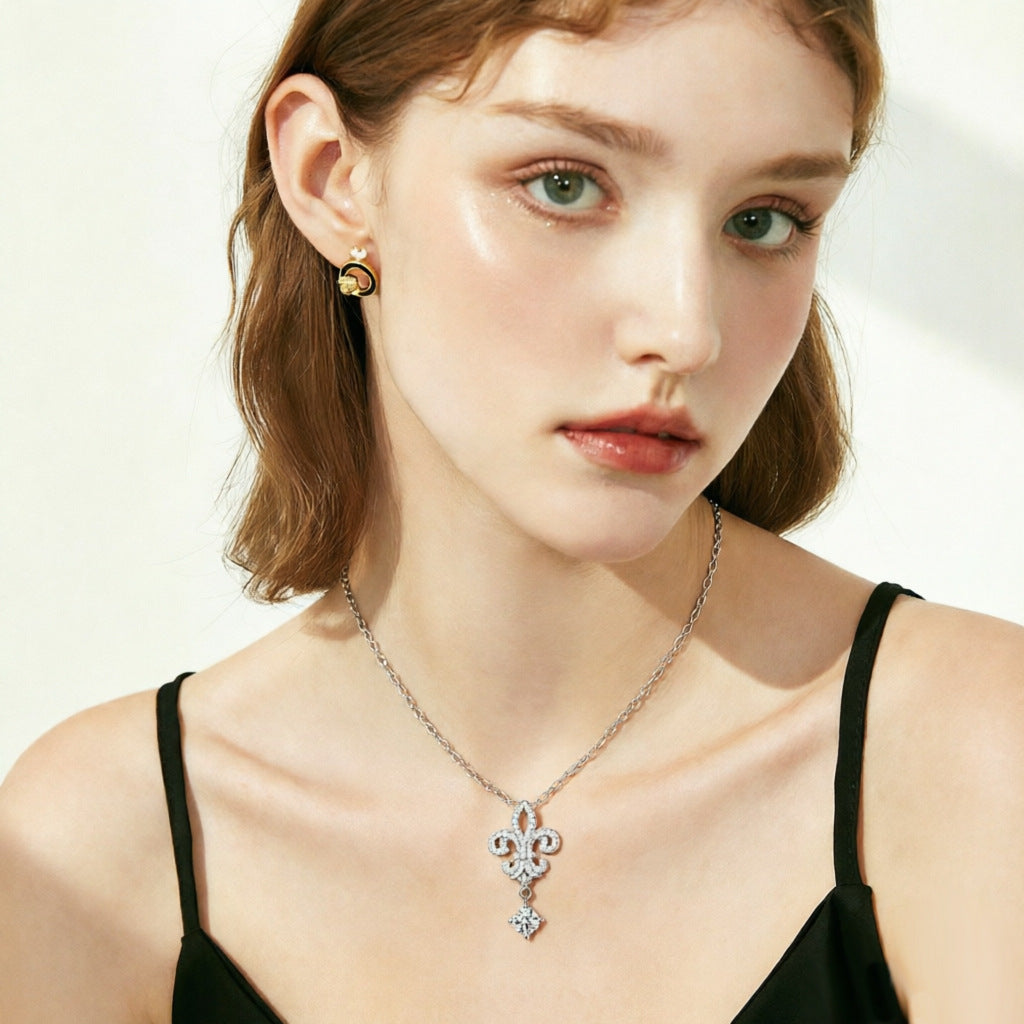 The Royal Descent: S925 Silver Crown Tassel Zirconia Necklace