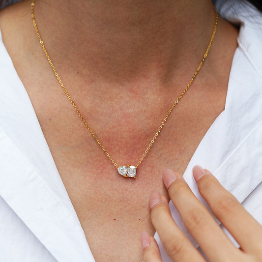 The Geometric Love Link: S925 Silver Emerald & Heart Moissanite Necklace